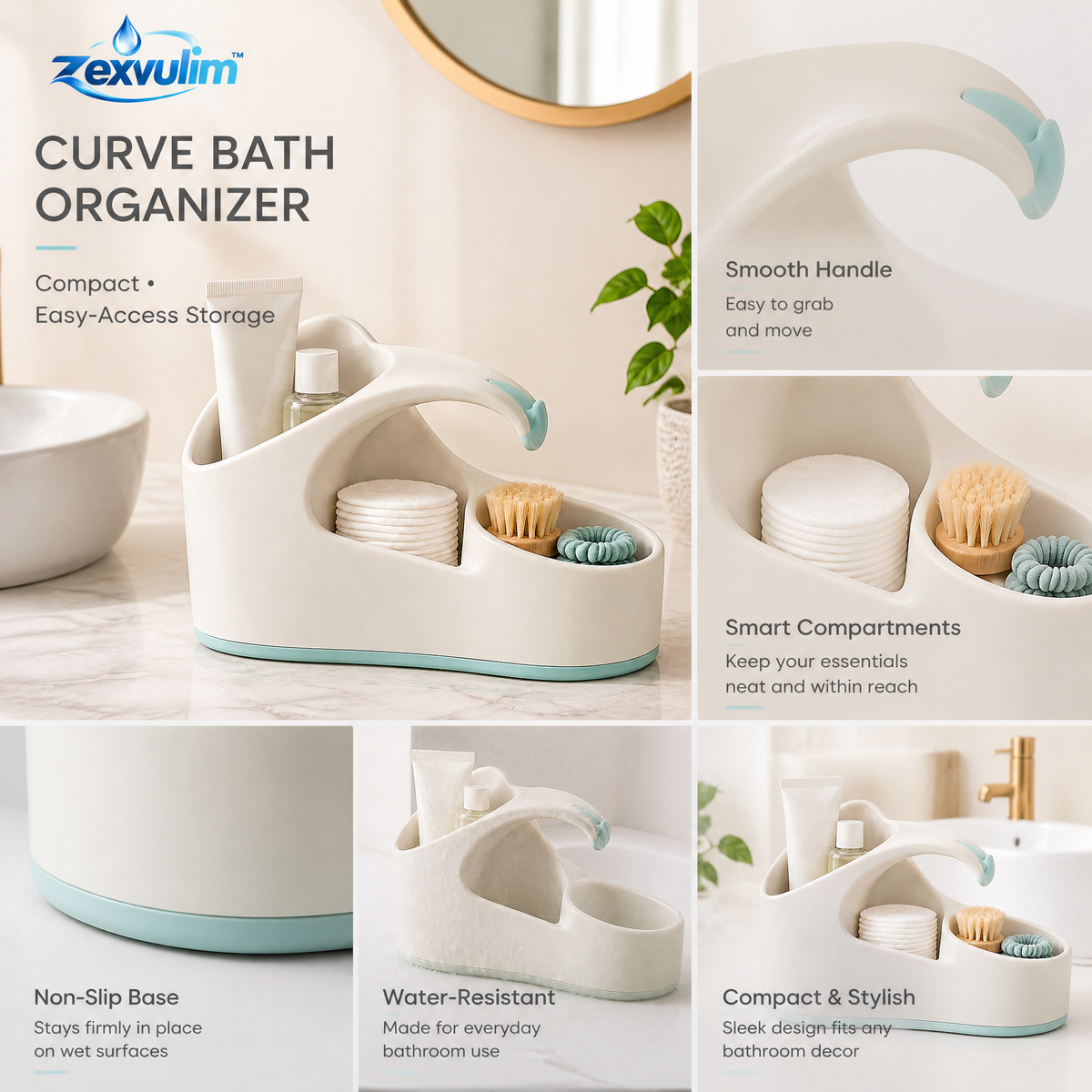 𝒛𝒆𝒙𝒗𝒖𝒍𝒊𝒎™ Curve Bath Organizer with Easy-Access Compartments — view 4