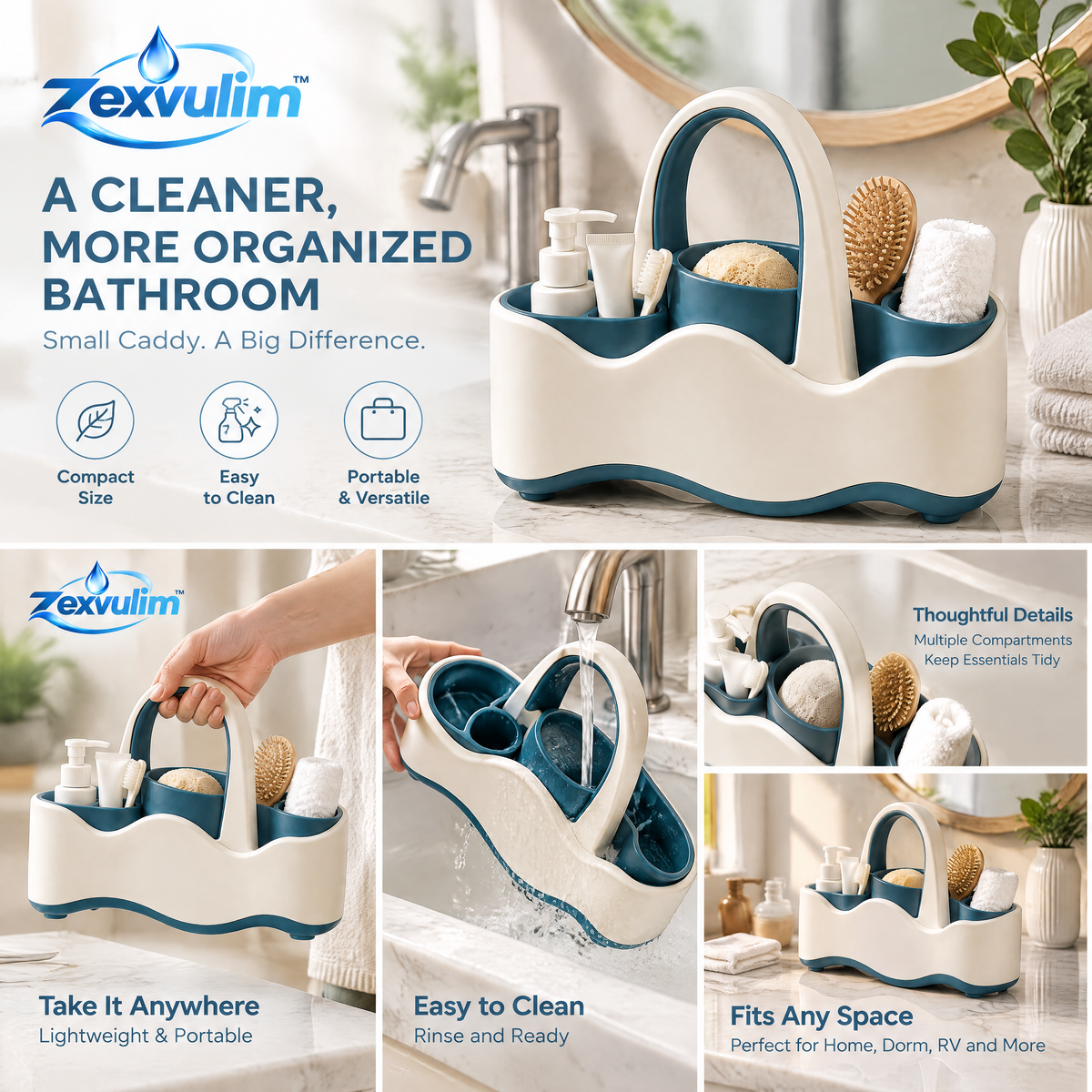 𝒛𝒆𝒙𝒗𝒖𝒍𝒊𝒎™ Waveform Bath Caddy with Divided Storage — view 2