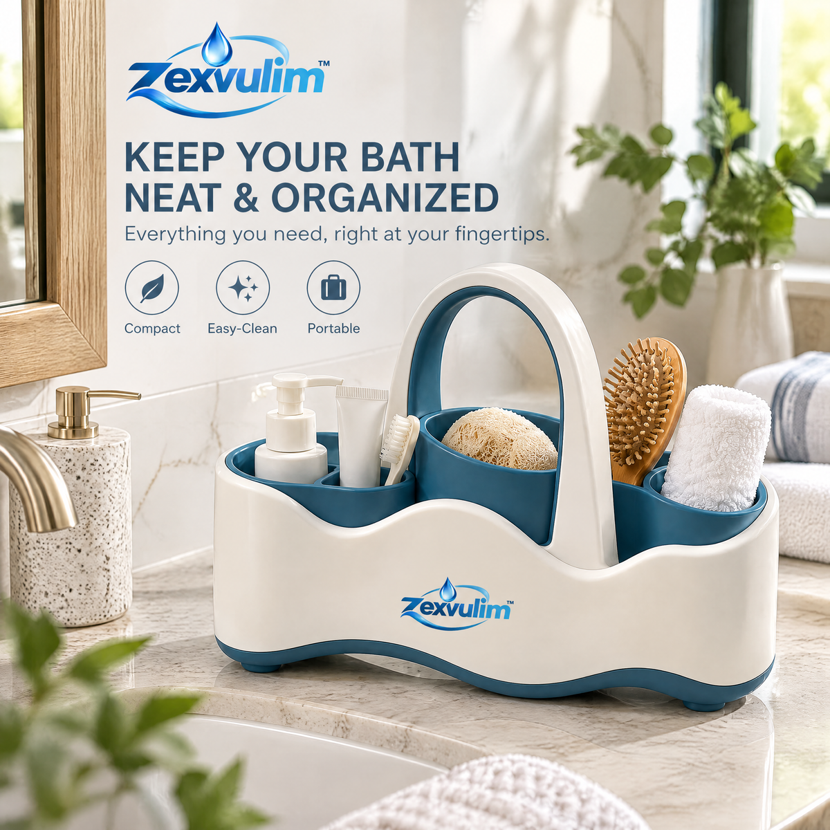𝒛𝒆𝒙𝒗𝒖𝒍𝒊𝒎™ Waveform Bath Caddy with Divided Storage — view 3