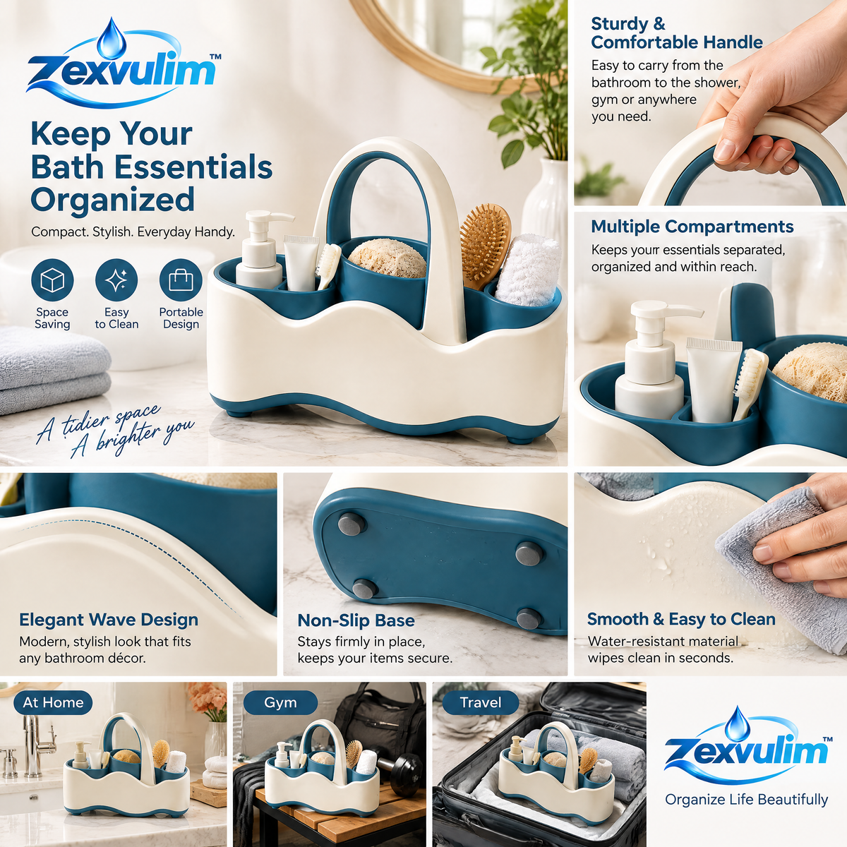 𝒛𝒆𝒙𝒗𝒖𝒍𝒊𝒎™ Waveform Bath Caddy with Divided Storage — view 4