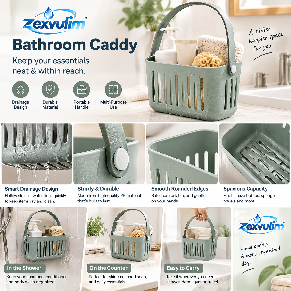 𝒛𝒆𝒙𝒗𝒖𝒍𝒊𝒎™ Ventilated Bathroom Caddy with Carry Handle — view 4