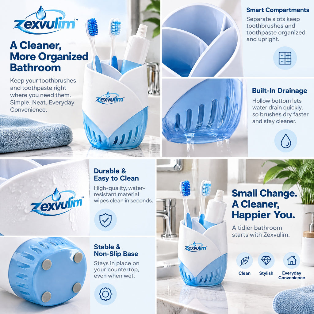 𝒛𝒆𝒙𝒗𝒖𝒍𝒊𝒎™ Countertop Toothbrush Holder with Divided Slots — view 4