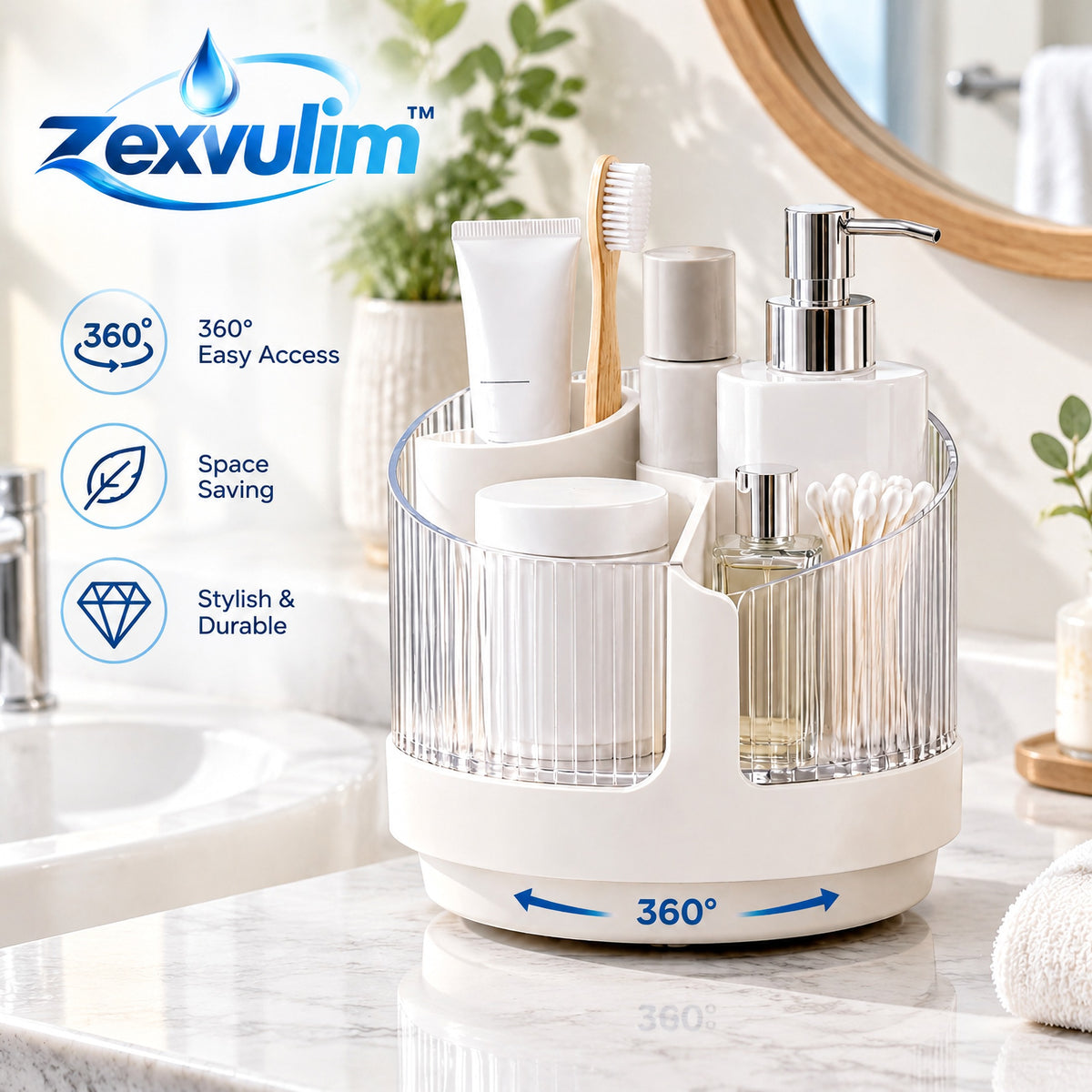 𝒛𝒆𝒙𝒗𝒖𝒍𝒊𝒎™ Rotating Bathroom Counter Organizer — view 2