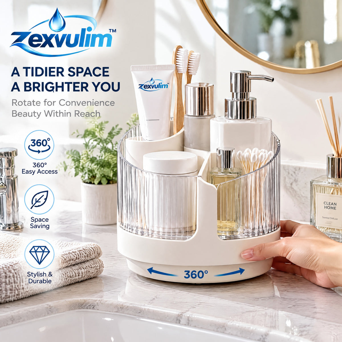 𝒛𝒆𝒙𝒗𝒖𝒍𝒊𝒎™ Rotating Bathroom Counter Organizer — view 3