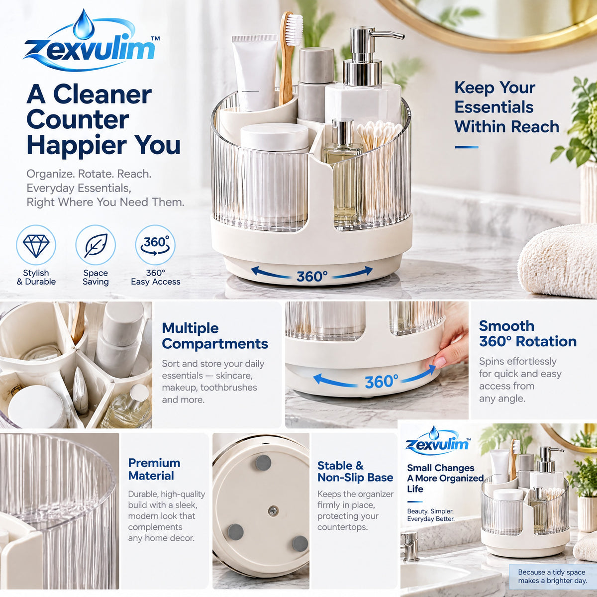 𝒛𝒆𝒙𝒗𝒖𝒍𝒊𝒎™ Rotating Bathroom Counter Organizer — view 4