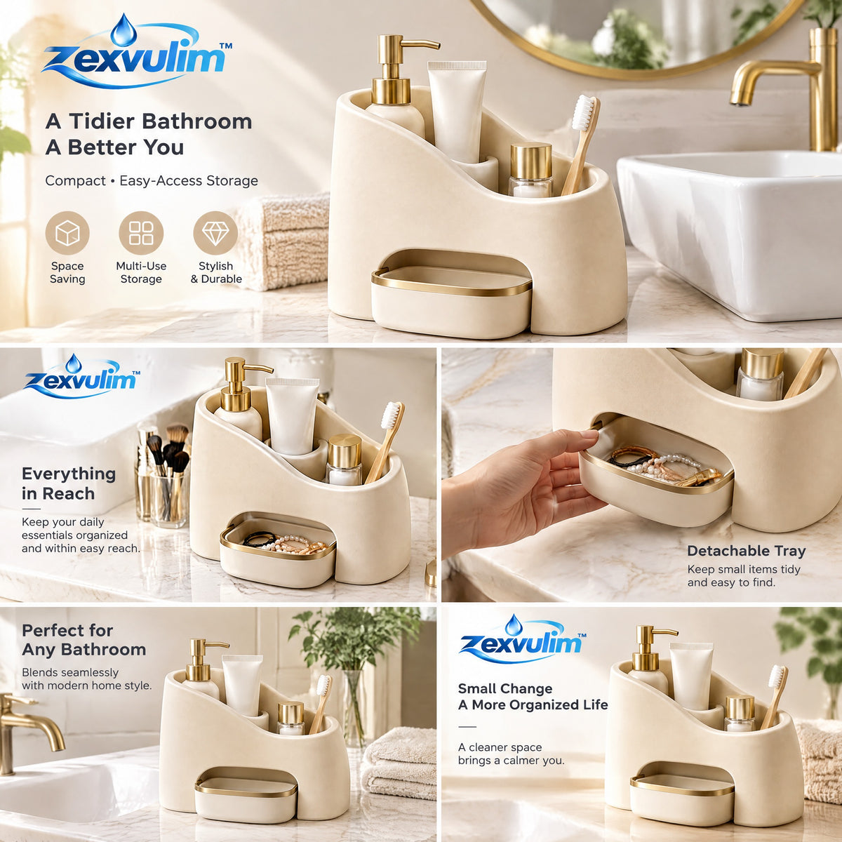 𝒛𝒆𝒙𝒗𝒖𝒍𝒊𝒎™ Sculpted Bathroom Counter Organizer — view 2