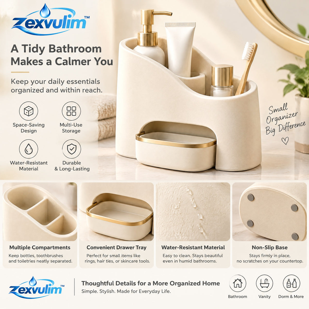 𝒛𝒆𝒙𝒗𝒖𝒍𝒊𝒎™ Sculpted Bathroom Counter Organizer — view 4