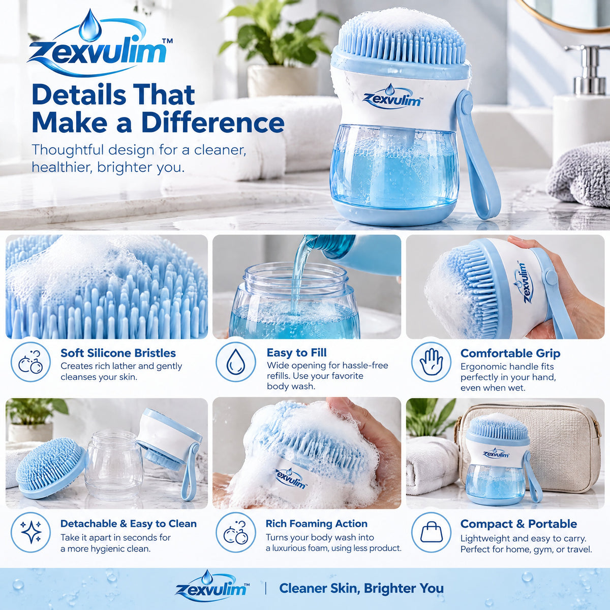𝒛𝒆𝒙𝒗𝒖𝒍𝒊𝒎™ Foaming Body Brush with Refillable Reservoir — view 4