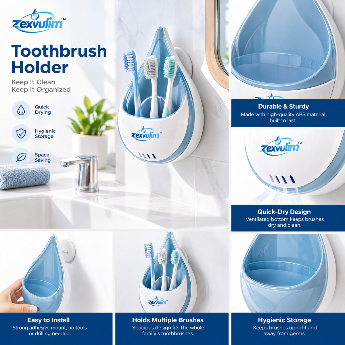 𝒛𝒆𝒙𝒗𝒖𝒍𝒊𝒎™ Wall-Mount Toothbrush Holder — view 1