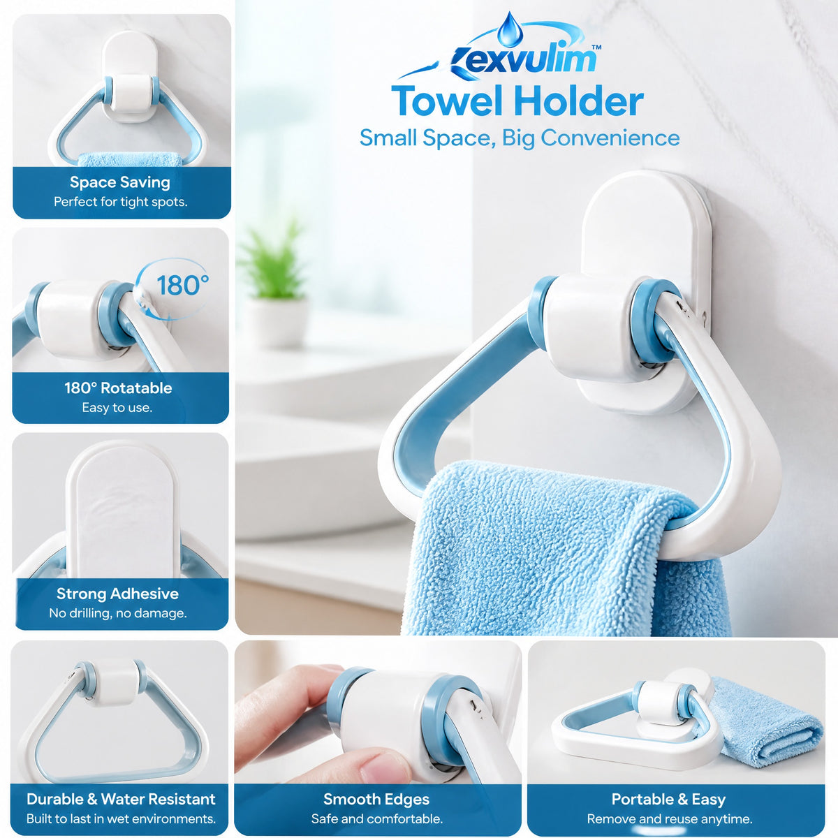 𝒛𝒆𝒙𝒗𝒖𝒍𝒊𝒎™ Wall-Mount Towel Holder with Pivoting Ring — view 4