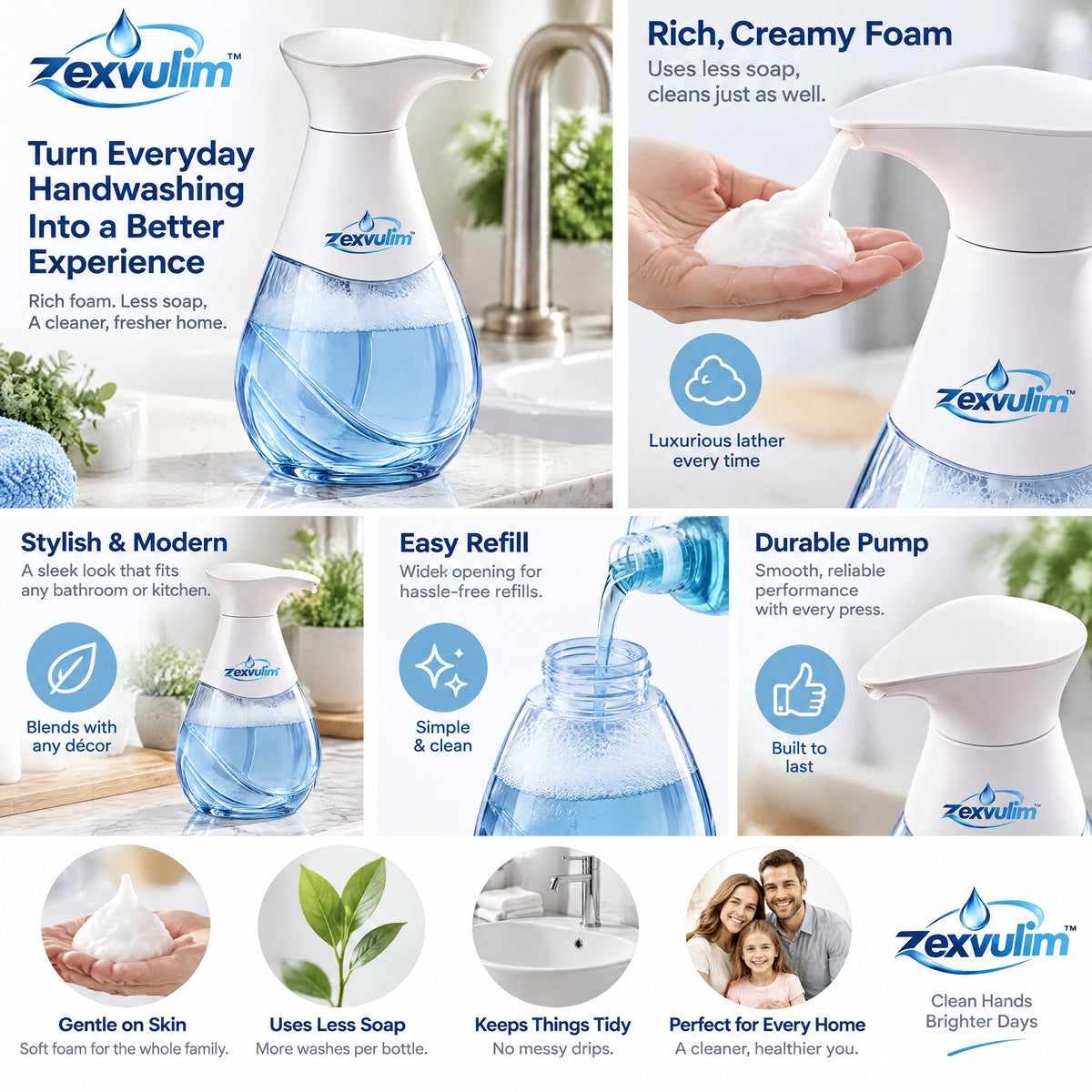 𝒛𝒆𝒙𝒗𝒖𝒍𝒊𝒎™ Refillable Foaming Soap Dispenser — view 4