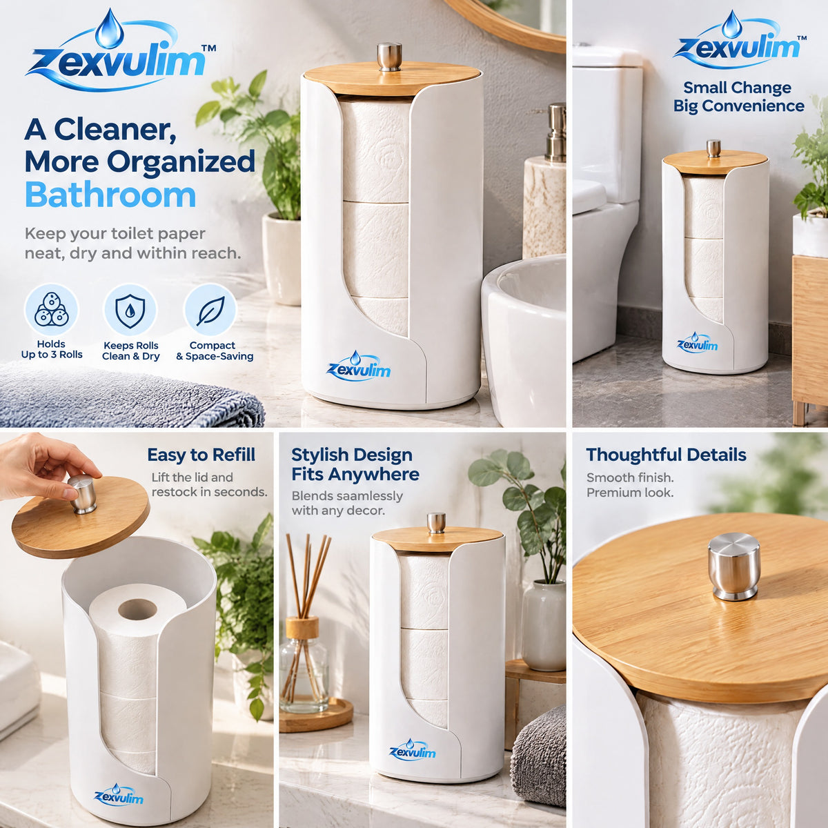 𝒛𝒆𝒙𝒗𝒖𝒍𝒊𝒎™ Covered Toilet Paper Storage Box — view 2