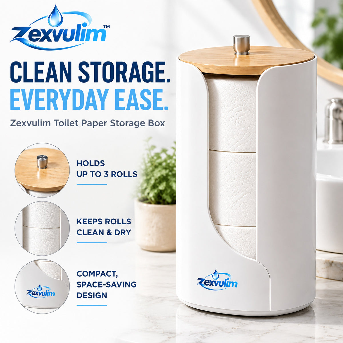 𝒛𝒆𝒙𝒗𝒖𝒍𝒊𝒎™ Covered Toilet Paper Storage Box — view 3