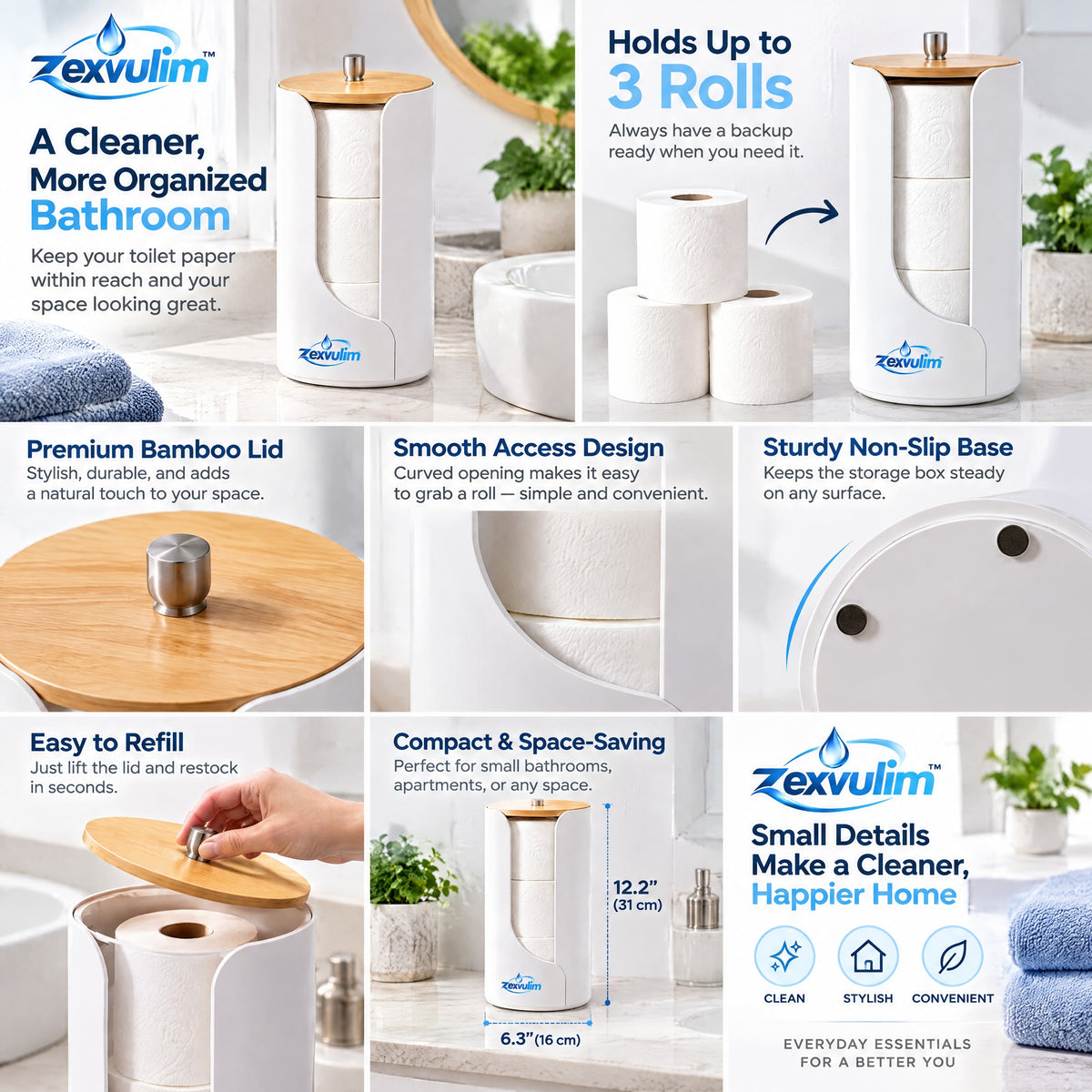𝒛𝒆𝒙𝒗𝒖𝒍𝒊𝒎™ Covered Toilet Paper Storage Box — view 4