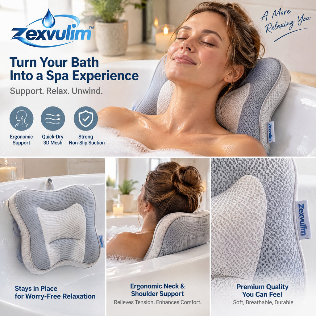 𝒛𝒆𝒙𝒗𝒖𝒍𝒊𝒎™ Contoured Bath Pillow with Head and Neck Support — view 1