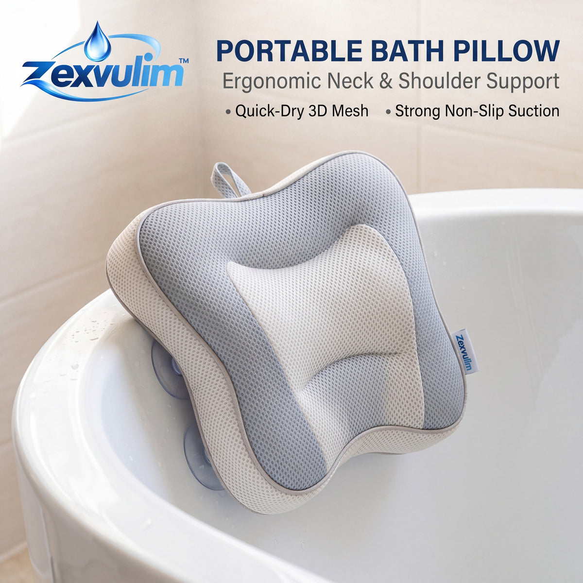 𝒛𝒆𝒙𝒗𝒖𝒍𝒊𝒎™ Contoured Bath Pillow with Head and Neck Support — view 4
